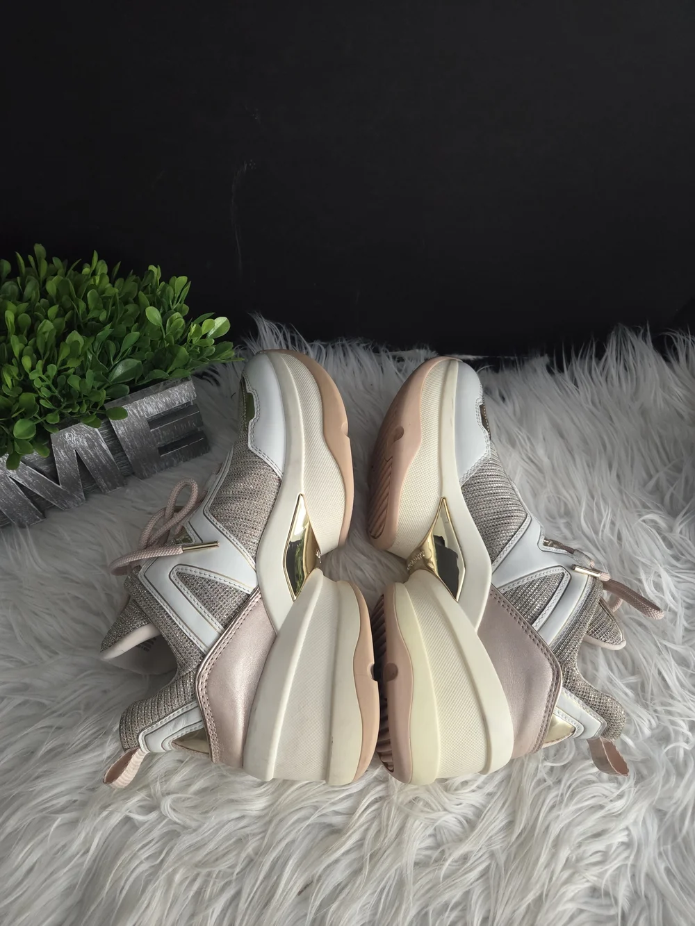 Michael Kors Olympia Women's Pink, White, Gold Platform Trainer Sneakers. Size 9